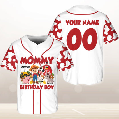 Flat lay front view of the white farm baseball jersey with custom name and number