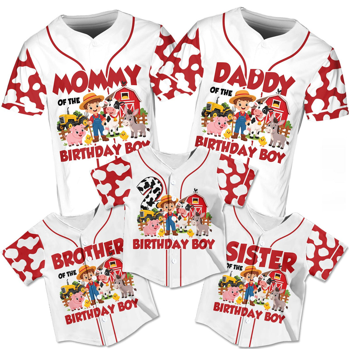 Another front view of the custom farm birthday baseball jersey