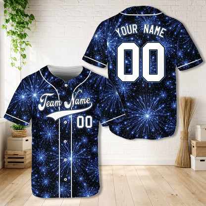 Multicolor fireworks/glitter baseball jersey with custom name and number, main view