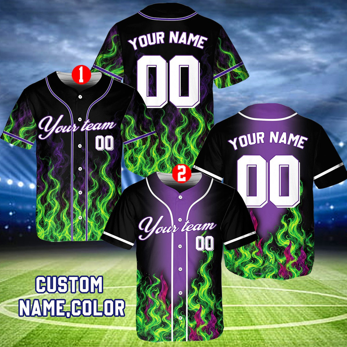 Personalized flame baseball jersey design front view 6