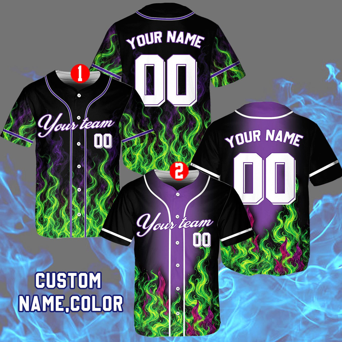 Personalized flame baseball jersey design front view 7