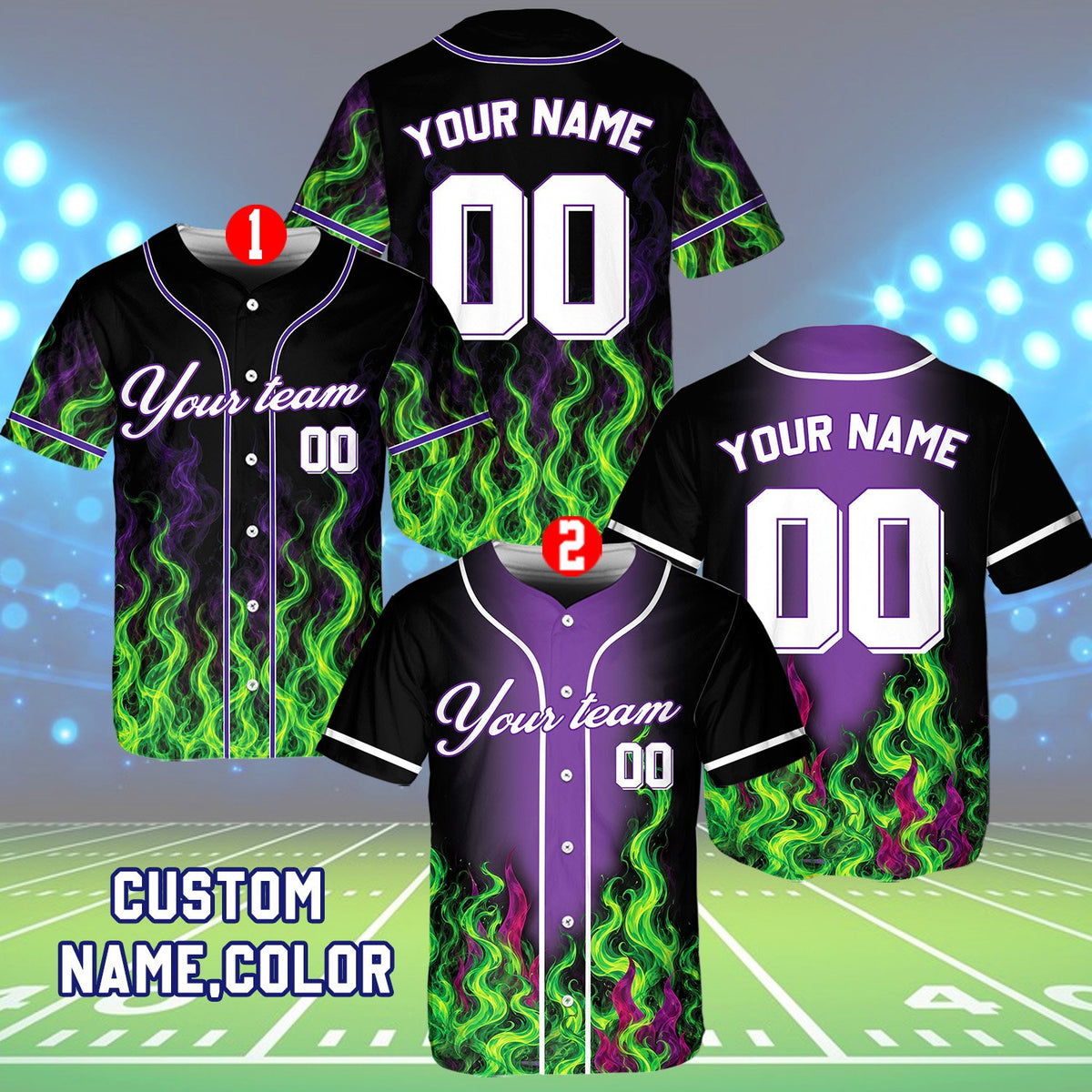 Personalized flame baseball jersey design front view 8