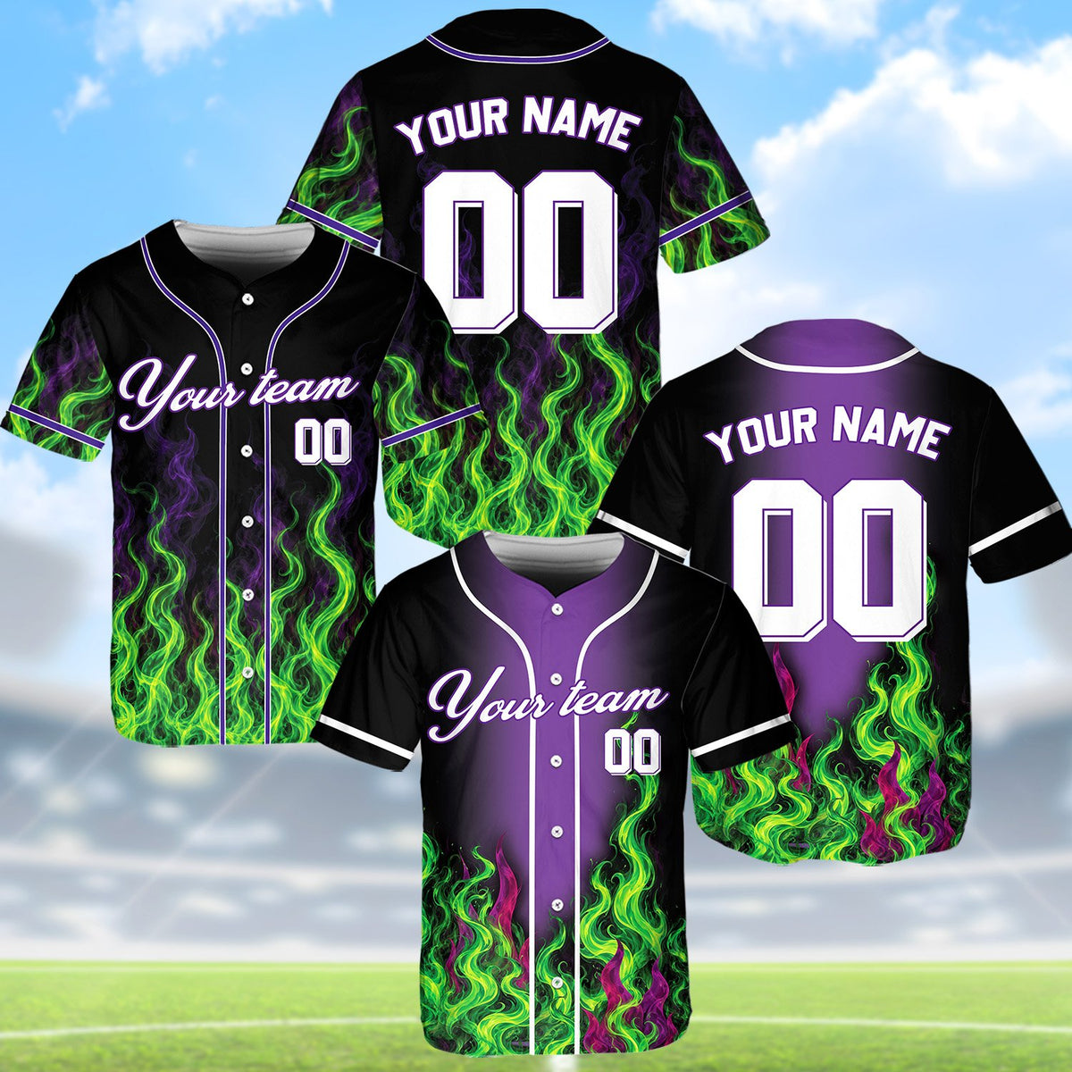Personalized flame baseball jersey design front view 9