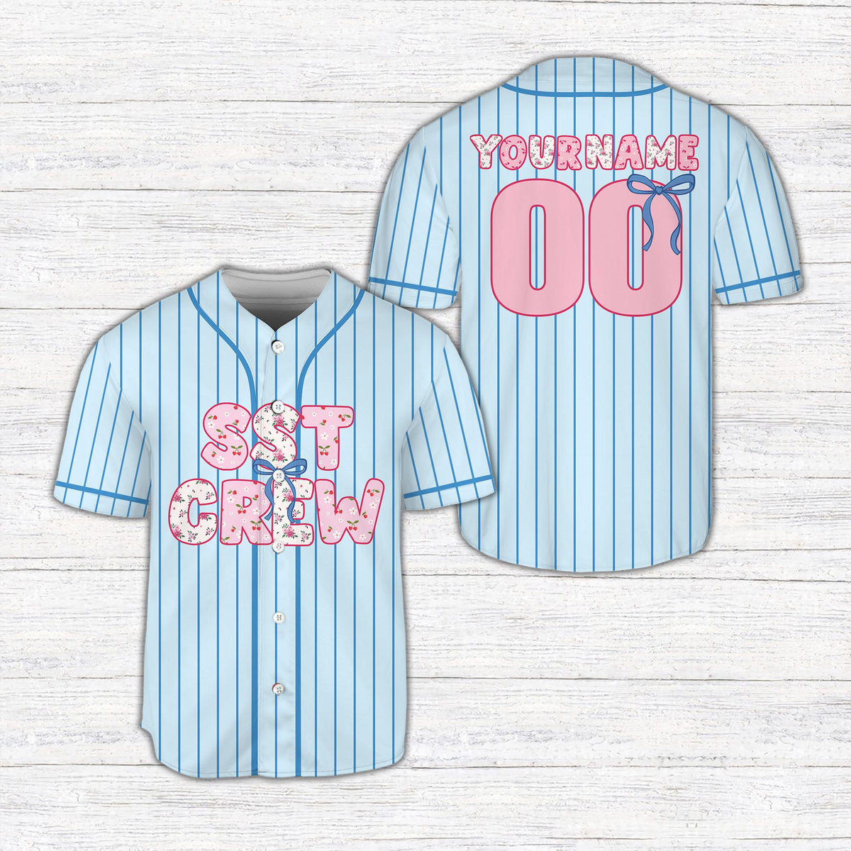 Blue personalized baseball jersey with custom name and number design
