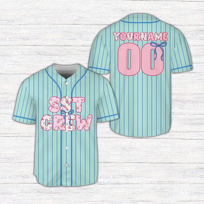 Teal custom baseball jersey with floral crew graphic