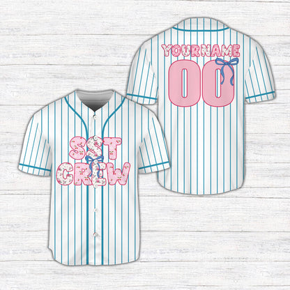 White floral crew baseball jersey front view with personalized details
