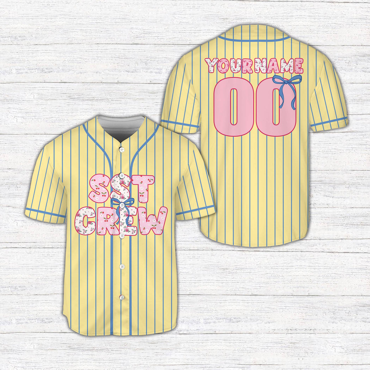 Yellow floral crew baseball jersey front view