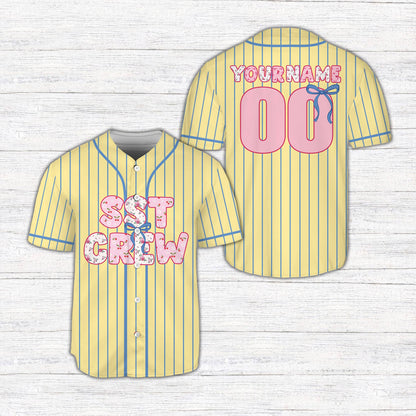 Yellow floral crew baseball jersey front view