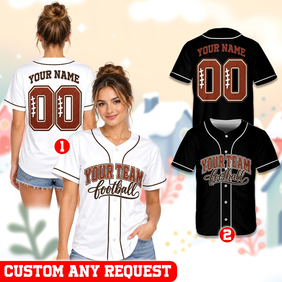 Another lifestyle view showing the football baseball jersey custom design