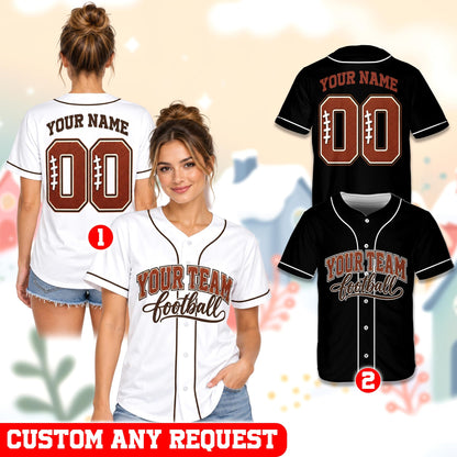 Another lifestyle view showing the football baseball jersey custom design