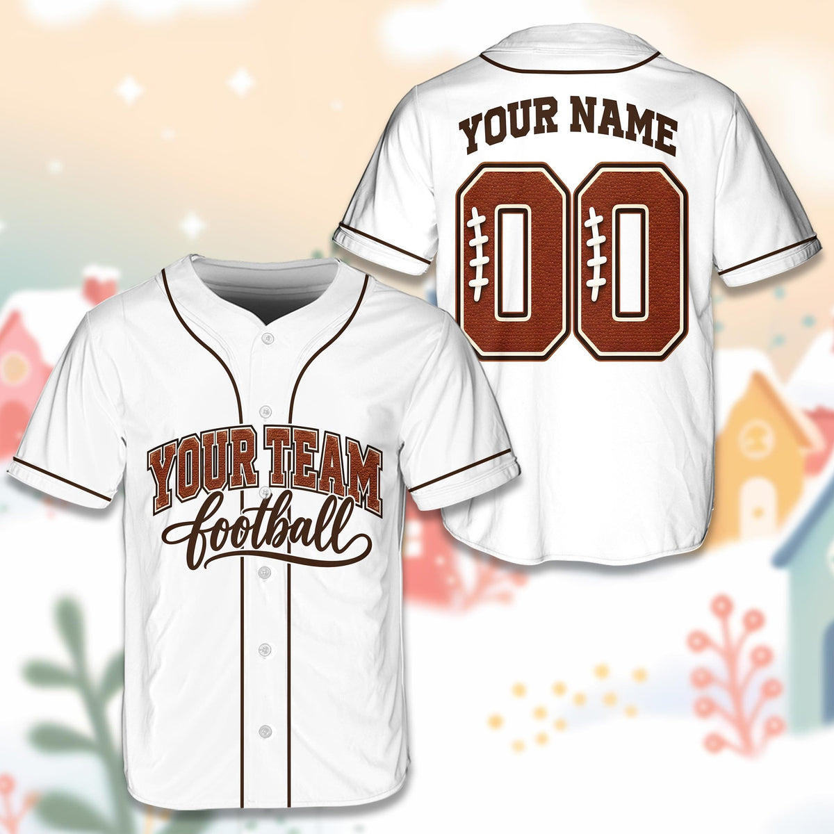 White football baseball jersey with custom name and number, front view