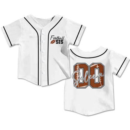 Lifestyle view of the personalized baseball jersey with football graphics