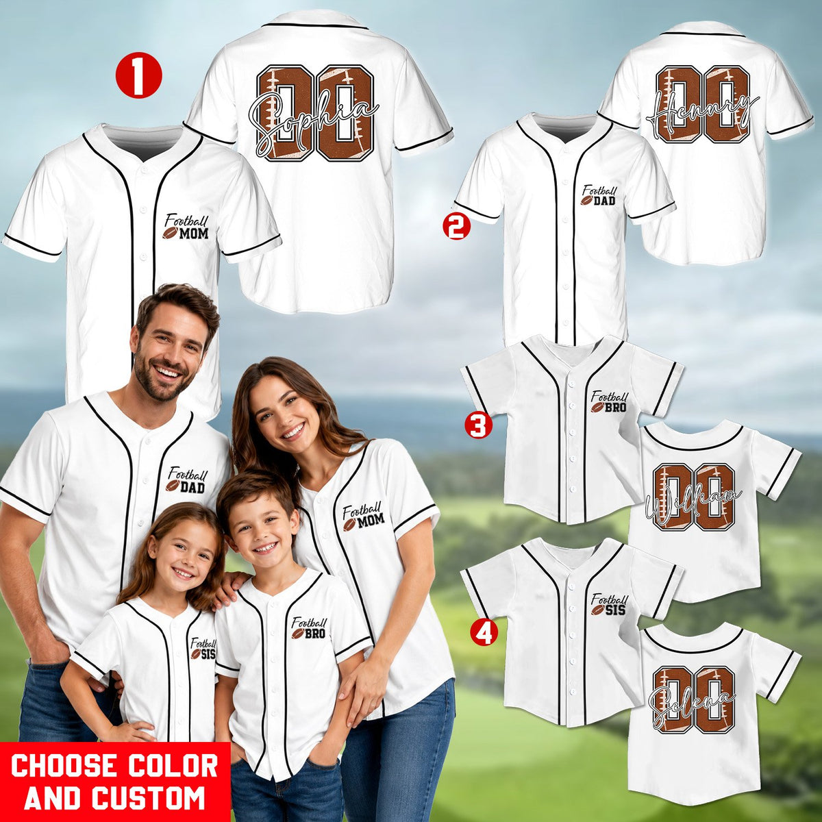 Lifestyle view highlighting the football design on the front of the baseball jersey