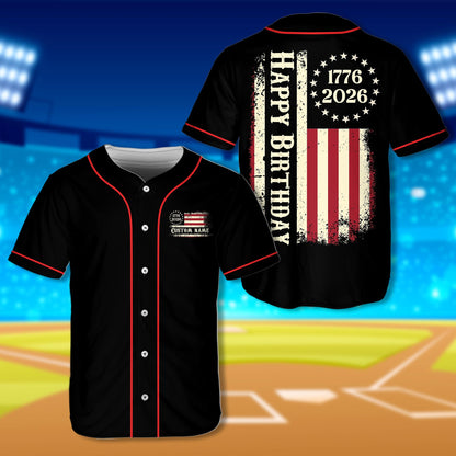 Main front view of the black fourth baseball jersey with custom name area on the chest