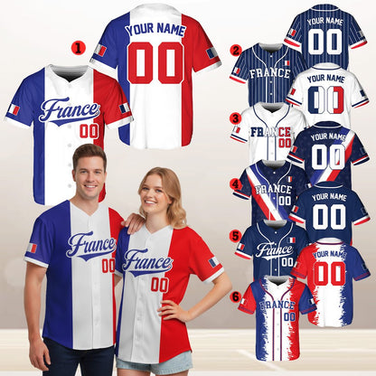 Alternative view of the custom multicolor France baseball jersey