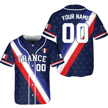 Front view of the navy France themed baseball jersey variant 6