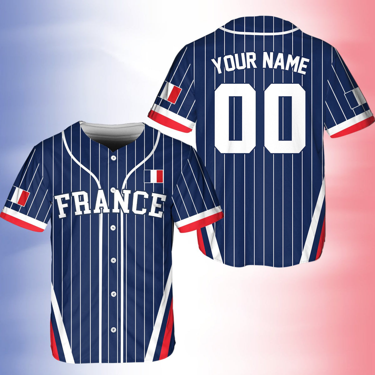 Personalized navy france baseball jersey with custom name and number, main view