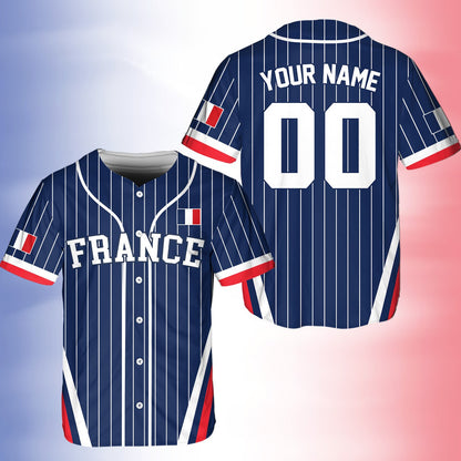 Personalized navy france baseball jersey with custom name and number, main view