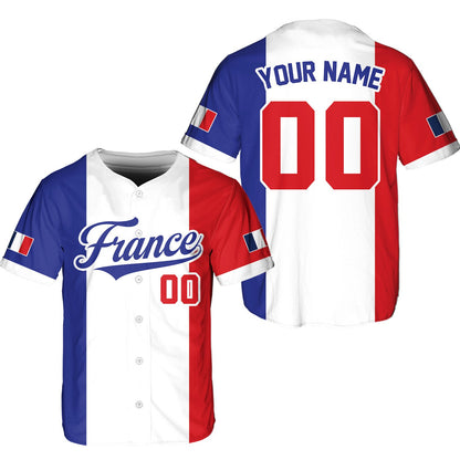Front view of the white France themed baseball jersey variant 2