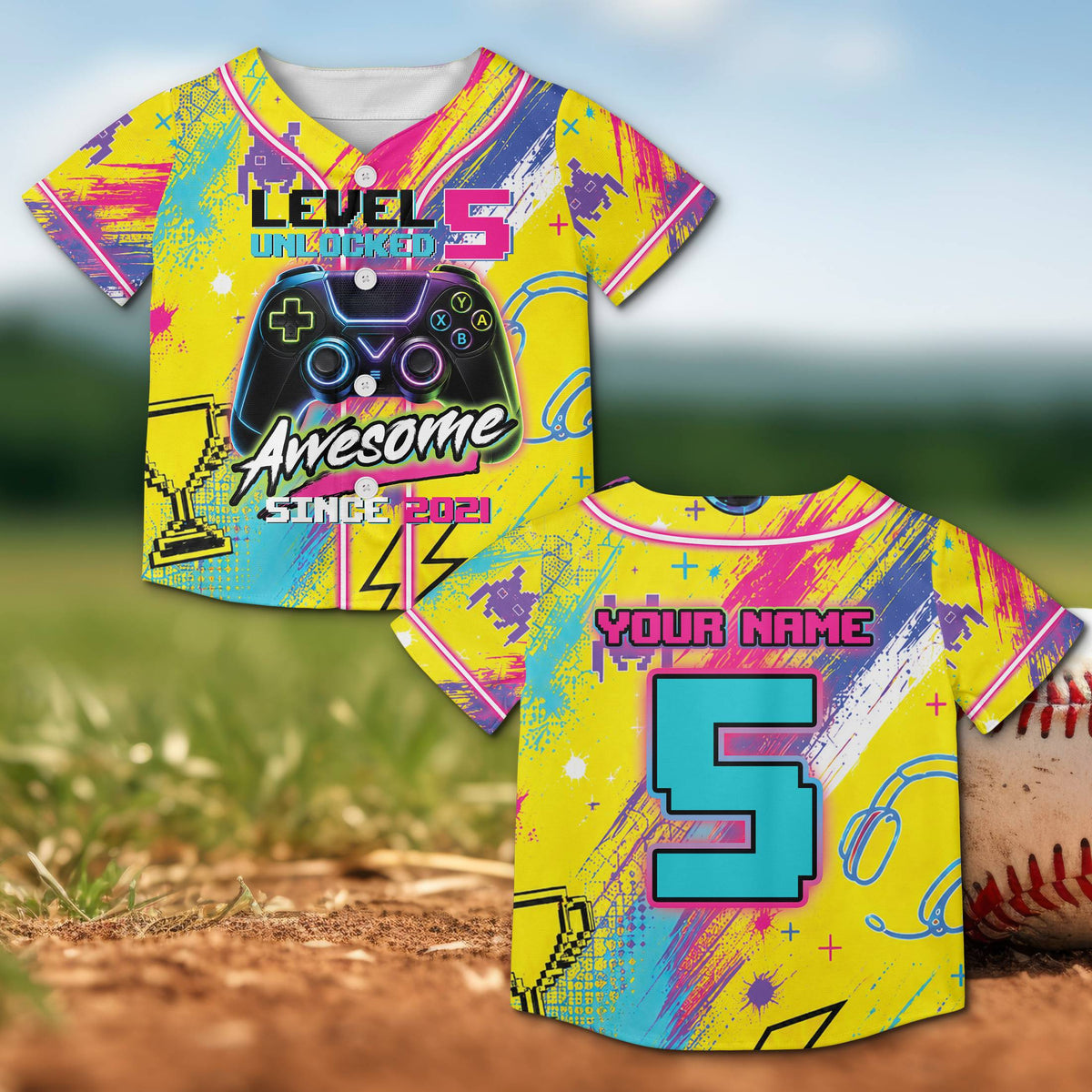 Flat front view of the personalized baseball jersey