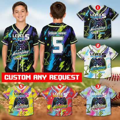 Lifestyle view of someone wearing the custom name and number gamer baseball jersey
