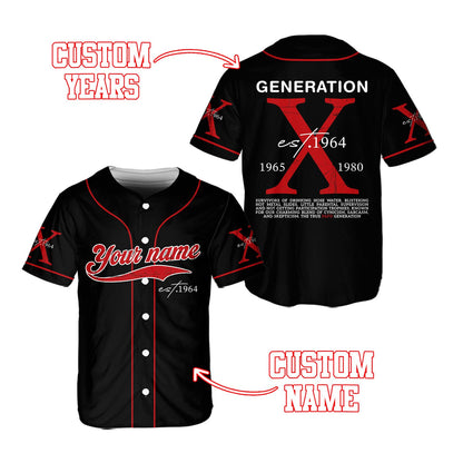 Back graphic of black generation x baseball jersey showing 1965-1980