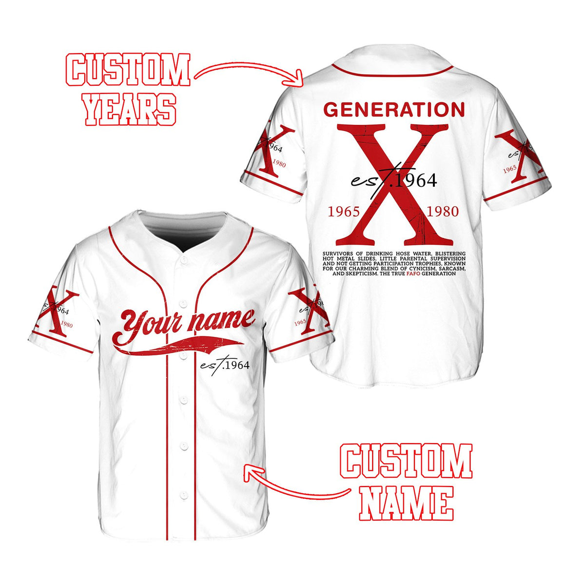 Close up view of custom text on white jersey