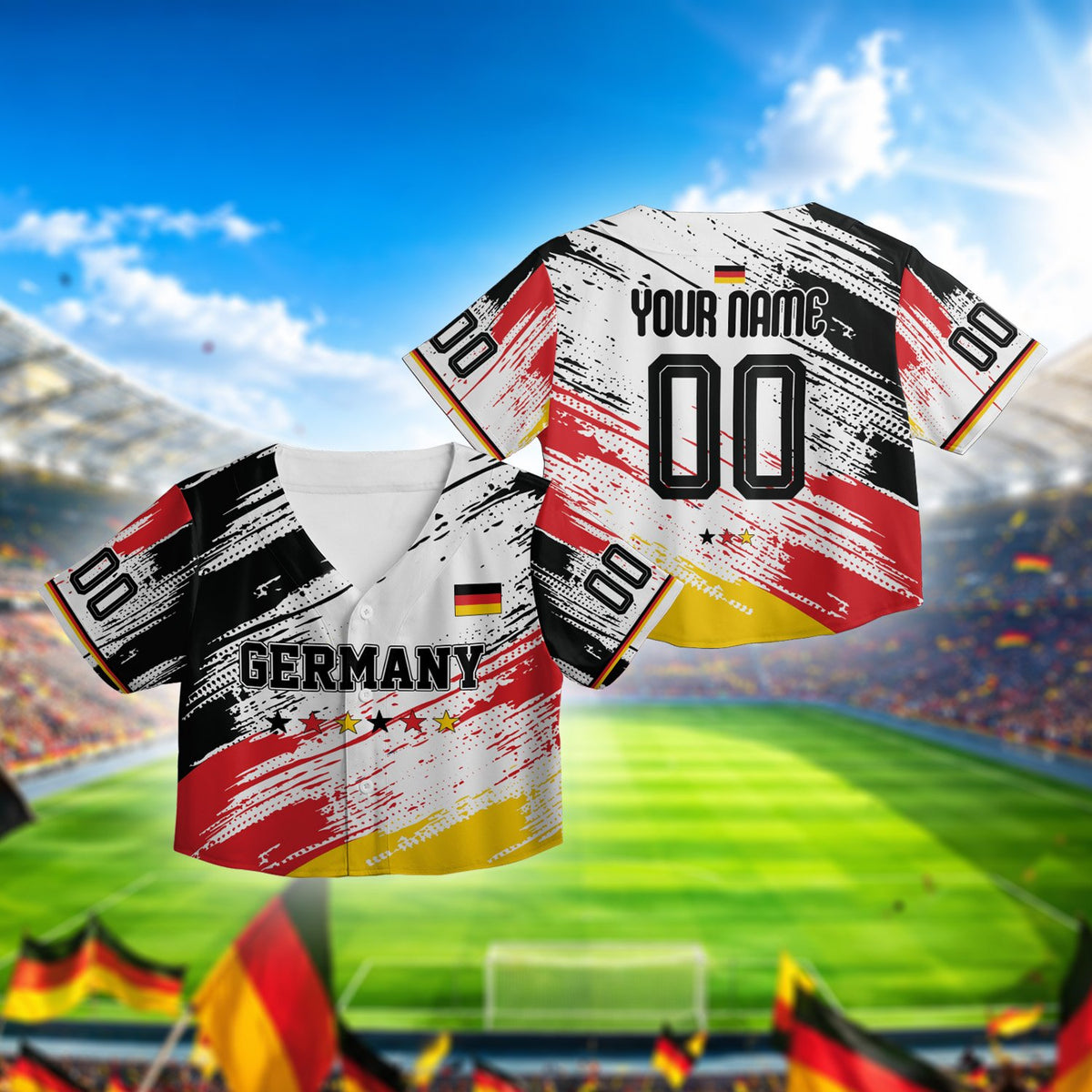 Another front view of the custom abstract Germany baseball jersey