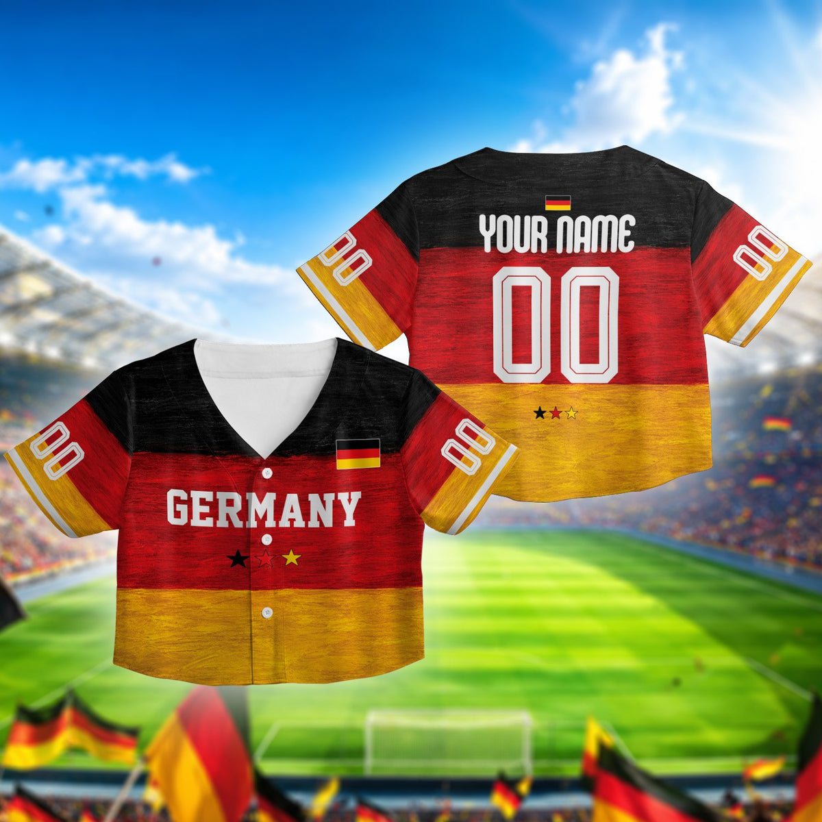 Front angle of personalized Germany baseball jersey