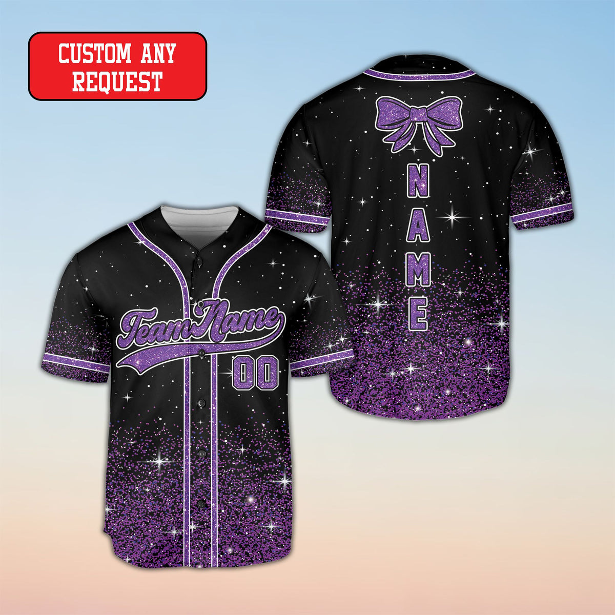 Detailed look at the gold glitter gradient transitioning into the starry night pattern