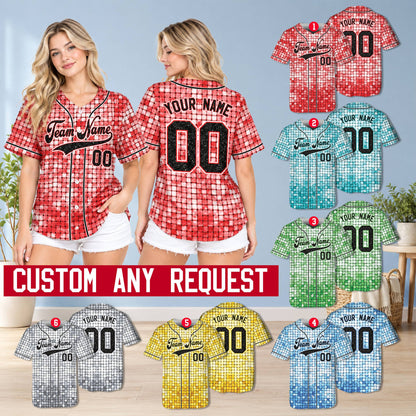 Red glitter mosaic baseball jersey, alternate view