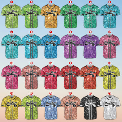 Multicolor personalized glitter baseball jersey, front view