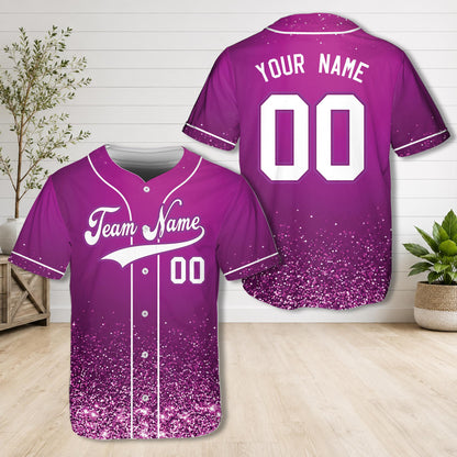 Purple glitter baseball jersey front view