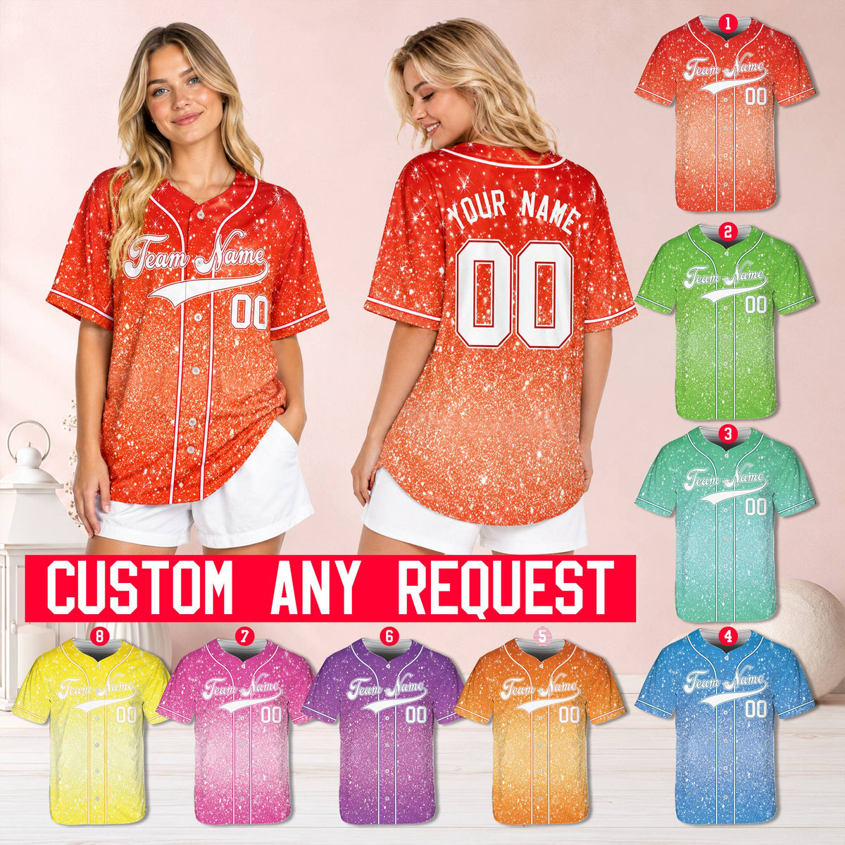 Lifestyle view of multicolor personalized baseball jersey with custom name