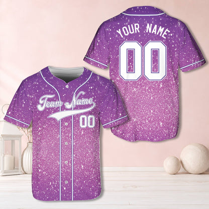 Purple personalized baseball jersey glitter snowflake design