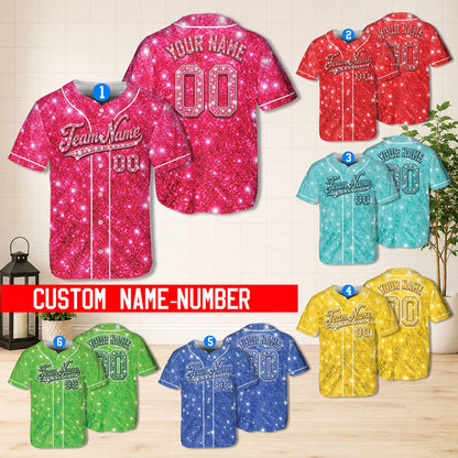 White and grey simulated rhinestone sparkle baseball jersey, front view