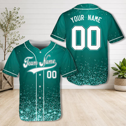 Teal glitter baseball jersey front view