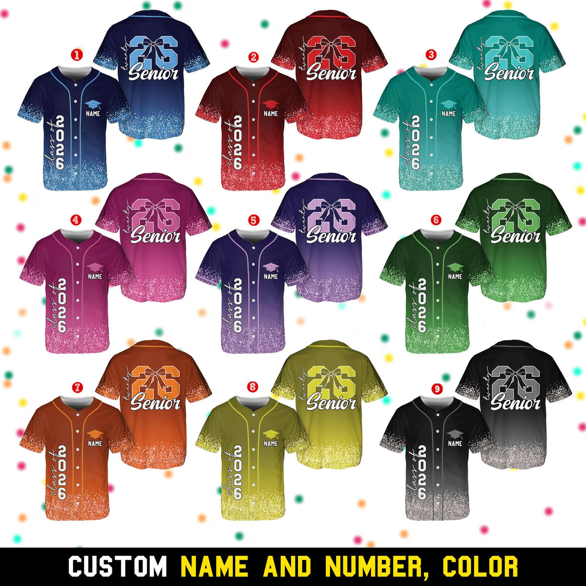 Front layout of the navy graduation baseball jersey
