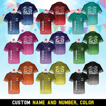 Front detail of the senior 2026 graduation baseball jersey