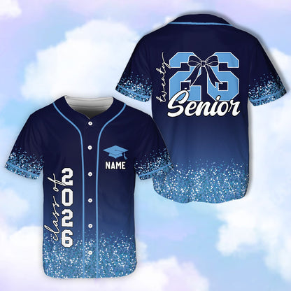 Front angle of the personalized graduation baseball jersey