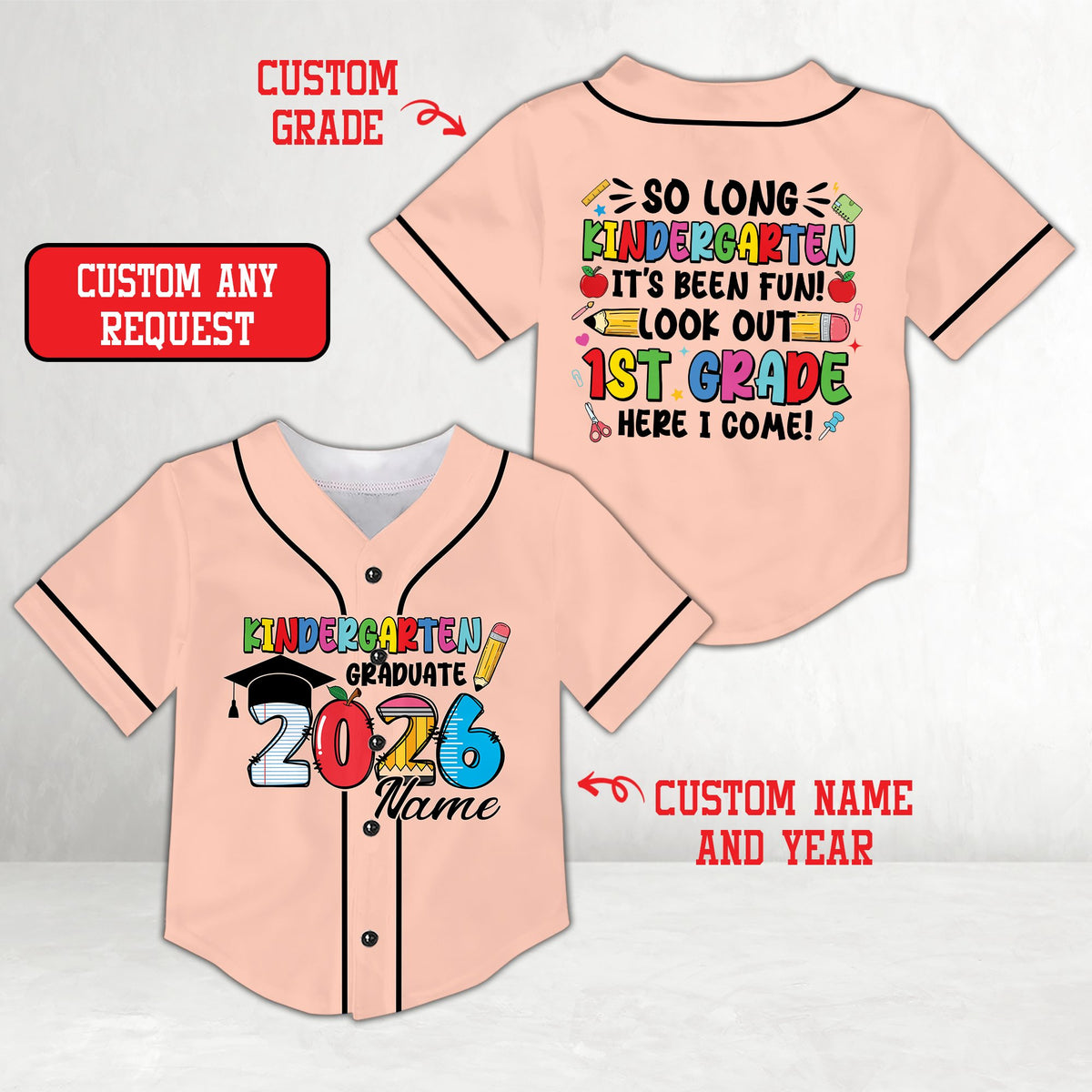 Personalized orange graduation baseball jersey with custom name