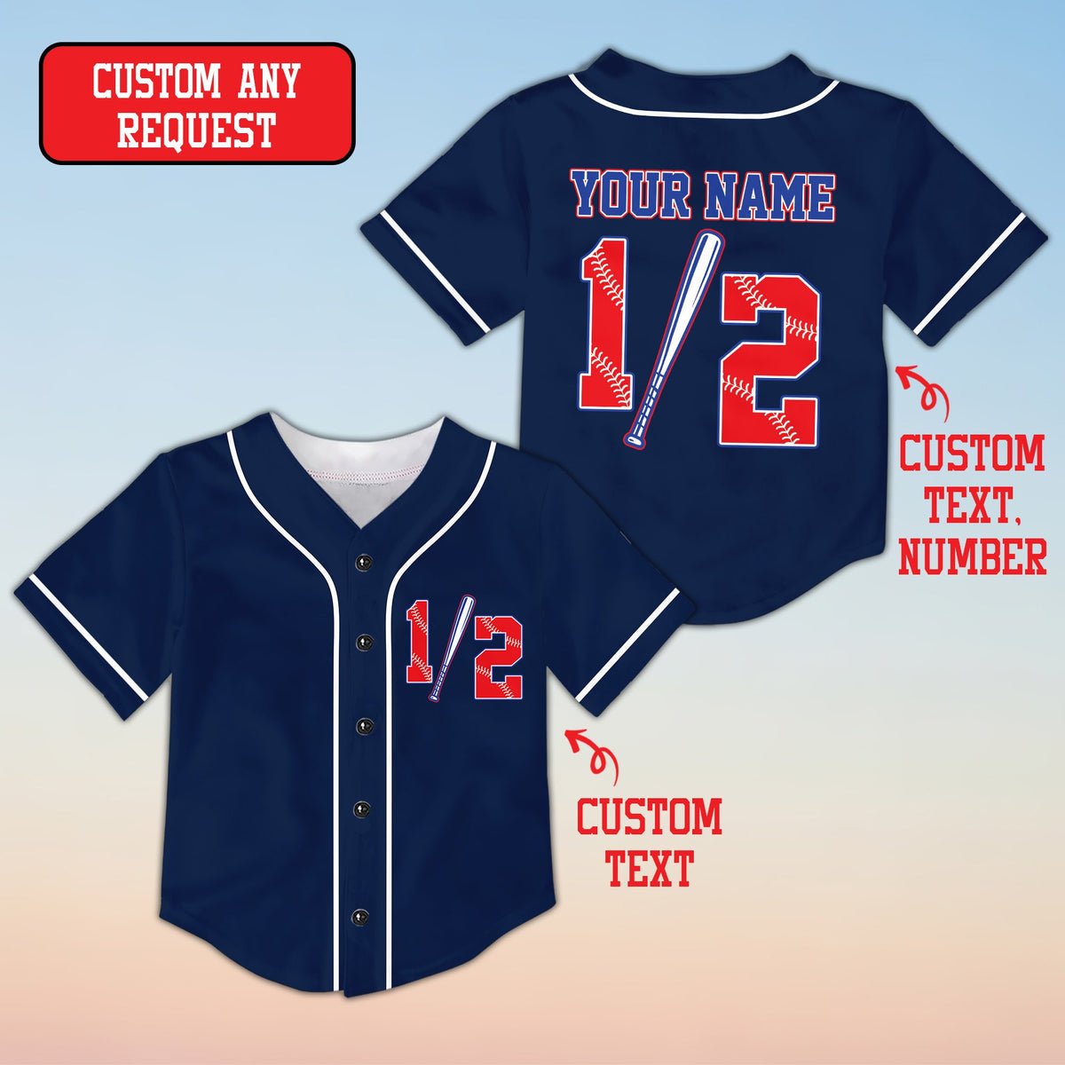 Back view of navy personalized baseball jersey showing custom name and number