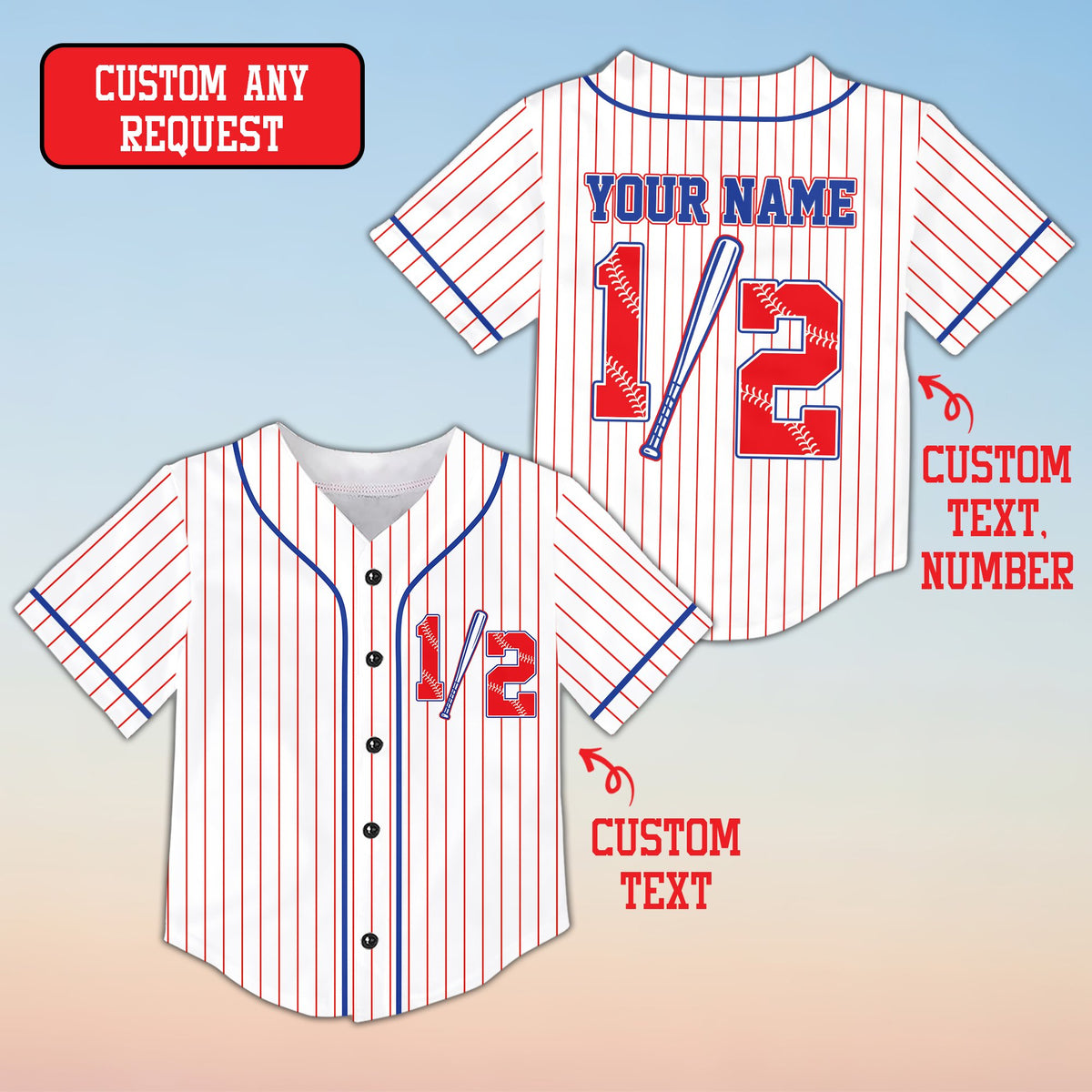Another angle of the personalized baseball jersey shirts