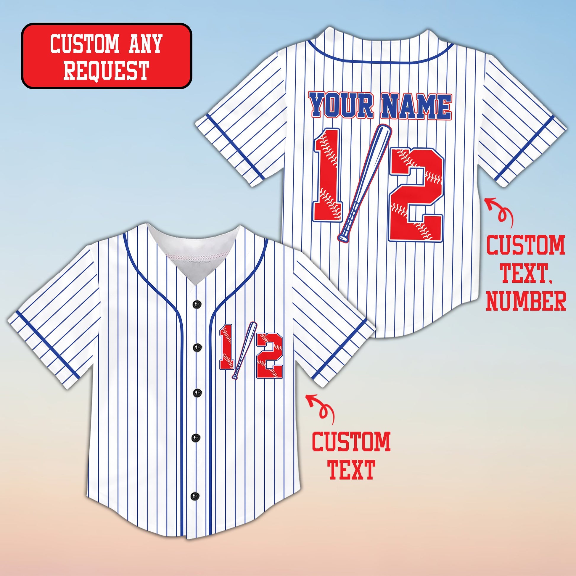 Folded view of the custom name and number baseball jersey