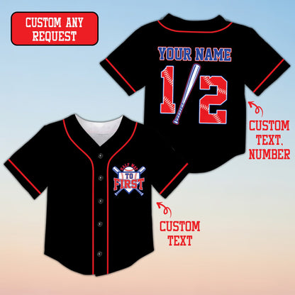 Personalized black baseball jersey with custom name and number, front view variation 6