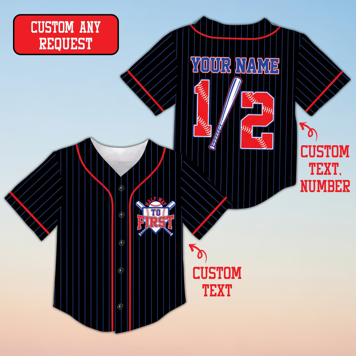 Personalized black baseball jersey with custom name and number, front view variation 8