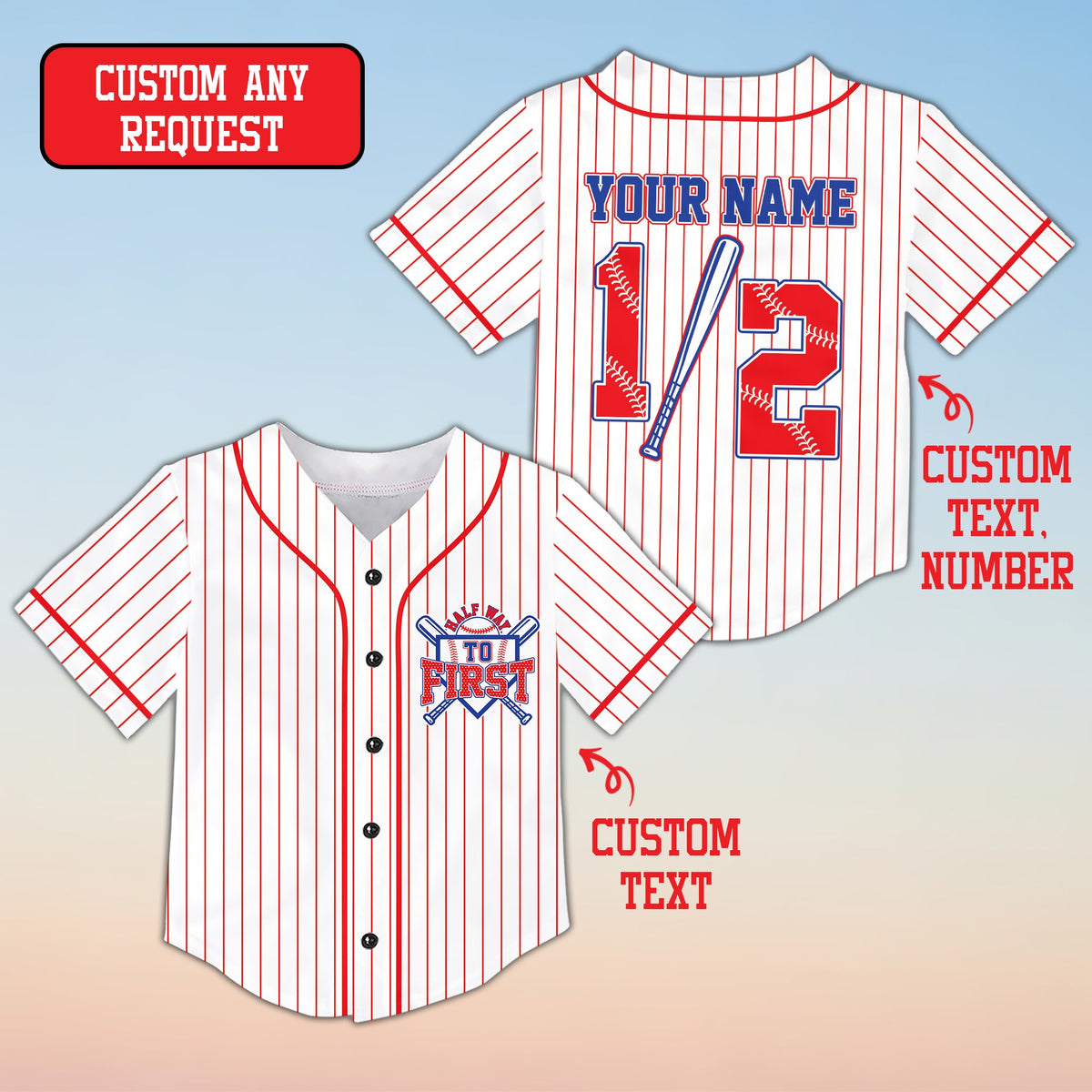 Personalized white baseball jersey with custom name and number, front view variation 4
