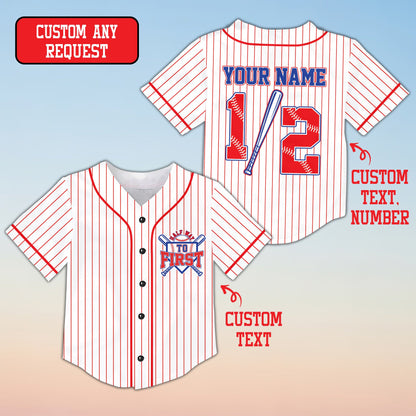Personalized white baseball jersey with custom name and number, front view variation 4
