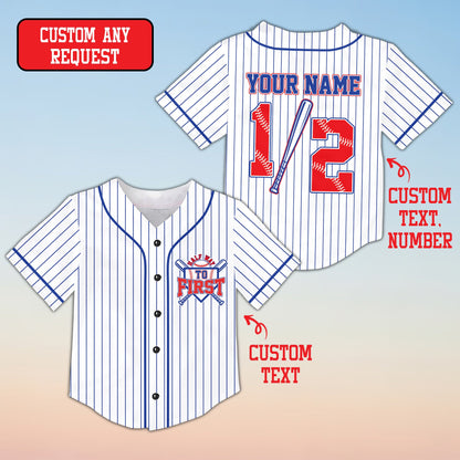 Personalized white baseball jersey with custom name and number, front view variation 5