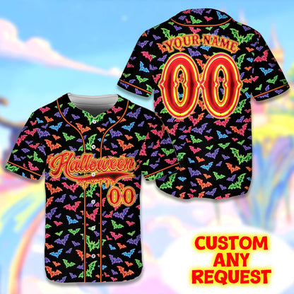 Personalized baseball jersey halloween with neon bats design, main view